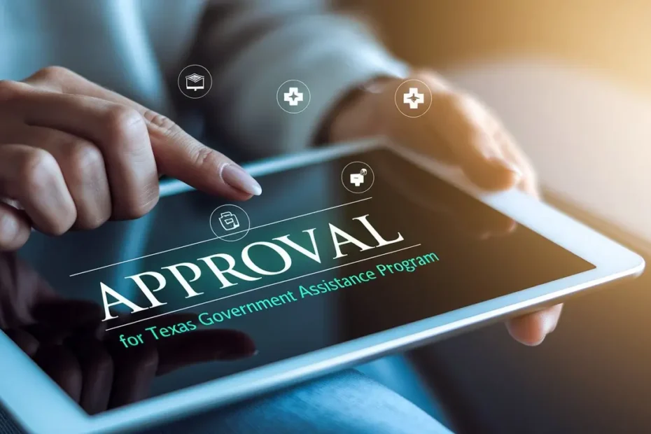 Get a Free Government Tablet in Texas – Apply Today 25 Hand holding a government-approved tablet with a Texas assistance program approval message.