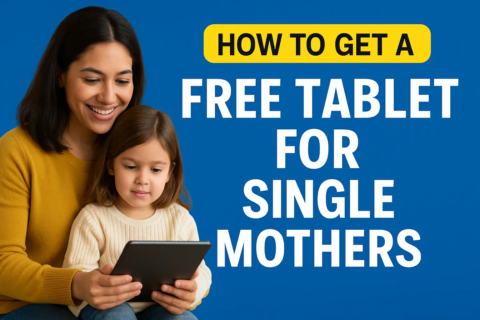 Free Government Tablet for Single Mothers – Apply Online 1 Single mother and child smiling while using a tablet, representing free government tablet programs for single moms in the United States 2025.